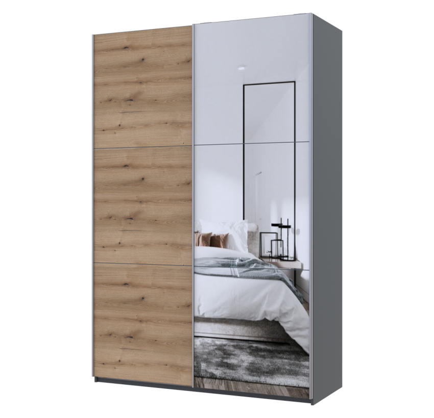 Шафа купе Doros G-Caiser Антрацит/Дуб Евок 1 ДСП / 1 дзеркало / 3 частини 160х60х240 (42005413)